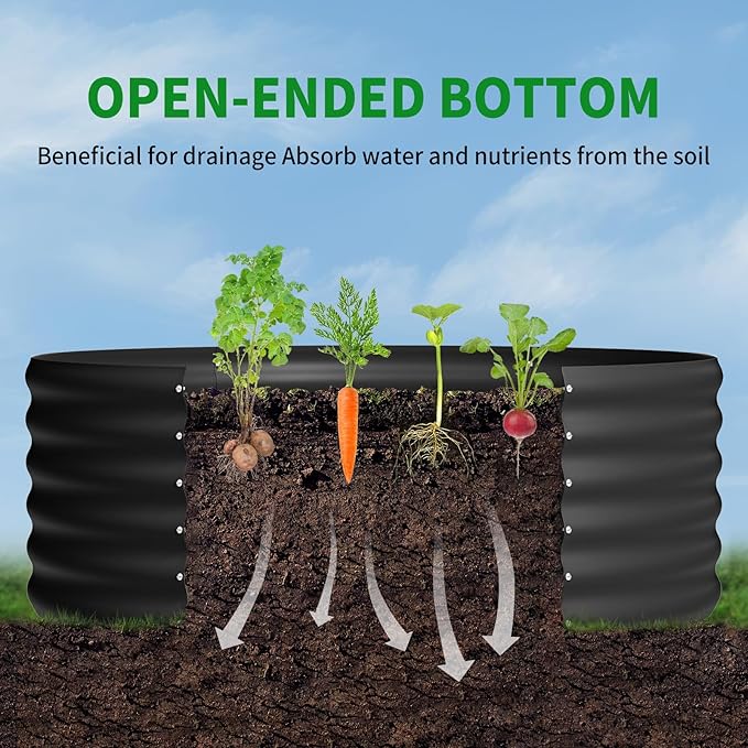 DDK Galvanized Raised Garden Bed,Round Outdoor Planter Bed, 4x4x1.5ft Metal Planter Box for Gardening and Planting,BK