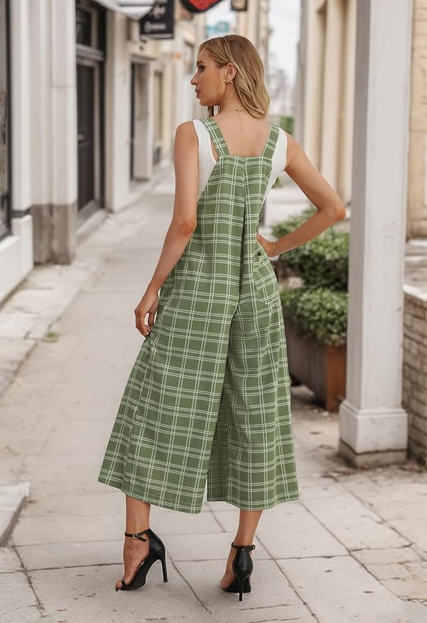 IWOLLENCE Women's Summer Jumpsuits Boho Wide Leg Overalls Casual Loose Rompers with Pockets 2025