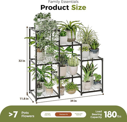 Bamworld Black Plant Stand Outdoor Metal Plant Shelf for Multiple Plants 3 Tiers Ladder Plant Holder Waterproof for Garden Living Room Patio Morden Home Decor Gardening Gifts