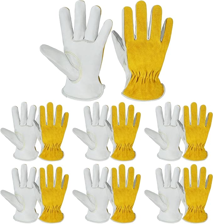 HANDLANDY Men Leather Gardening Gloves, Utility Work Gloves for Mechanics, Construction, Driver