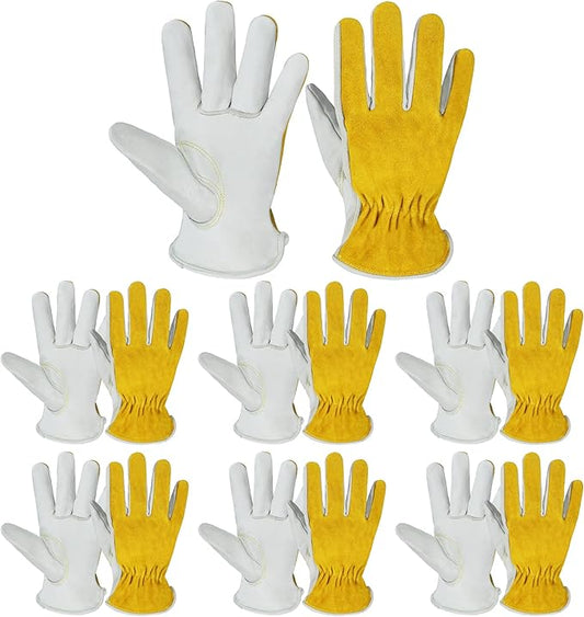 HANDLANDY Men Leather Gardening Gloves, Utility Work Gloves for Mechanics, Construction, Driver