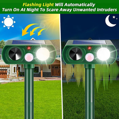 Upgraded Ultrasonic Solar Animal Repellent Outdoor Deer Repellent Devices Cat Deterrent Motion Detection Strobe Light IP65 Waterproof Repeller for Squirrel Racoon Dog Rabbit,Garden Yard,2 Pack