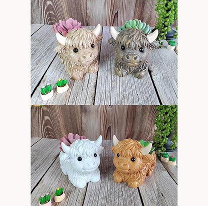 Resin Highland Cow Figurines Succulent Planters Cactus Pot Animal Flower Container Cute Scottish Highland Cow Decor Flower Pot Plants Holder Figurine Decor Calf Statues Gift for Cow Lovers (B, 1PCS)