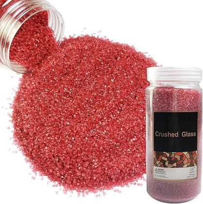 HappyFiller Easter Decoration 1.3 LB Fine Crushed Glass Sand Broken Pieces Crush Terrarium Small Stones for Resin,Nail Art,Crafts Glitter,Decorative Candle Holder Vase Filler,Paint Red