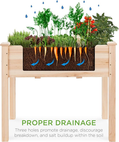 Best Choice Products 34x18x30in Raised Garden Bed, Elevated Wood Planter Box Stand for Kids, Backyard, Patio, Balcony w/Bed Liner, 150lb Capacity - Natural