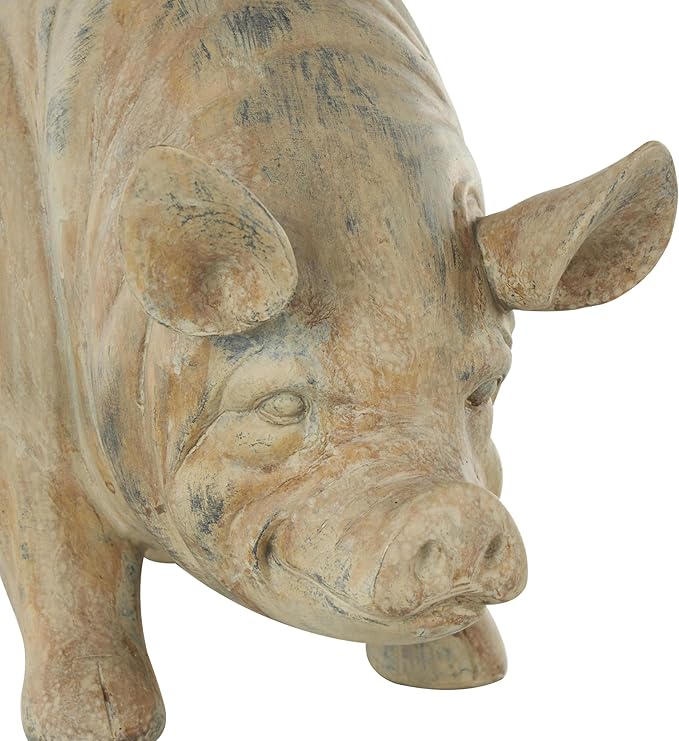 Deco 79 Resin Pig Indoor Outdoor Planter Small Planter Pot with Distressed Details, Planter 16" x 7" x 8", Beige