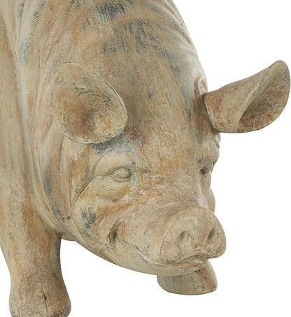 Deco 79 Resin Pig Indoor Outdoor Planter Small Planter Pot with Distressed Details, Planter 16" x 7" x 8", Beige