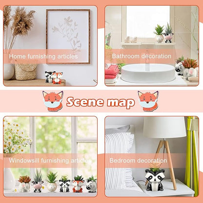Patelai 6 Pieces Cute Animal Succulent Planter Pot with Drainage Hole, Cartoon Cow Elephant Ceramic Flower Plant Pot Tiny Flower Planter Cactus Container Indoor Outdoor Office Home Decor