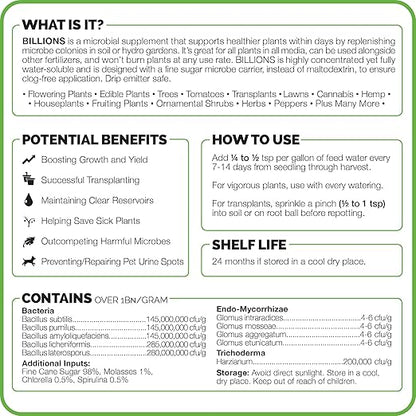TPS Nutrients Billions - Mycorrhizal Fungi Root Inoculant for Plants - Water-Soluble with Mycorrhizae, Bacteria & Trichoderma, 8 oz (1/2 Pound)