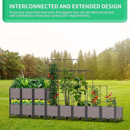 DoCred Raised Garden Bed Planter Box with Trellis for Climbing Vegetables Plants, Tomatoes Planters Outdoor Tomato Cage with Wheels, Indoor Outdoor Use