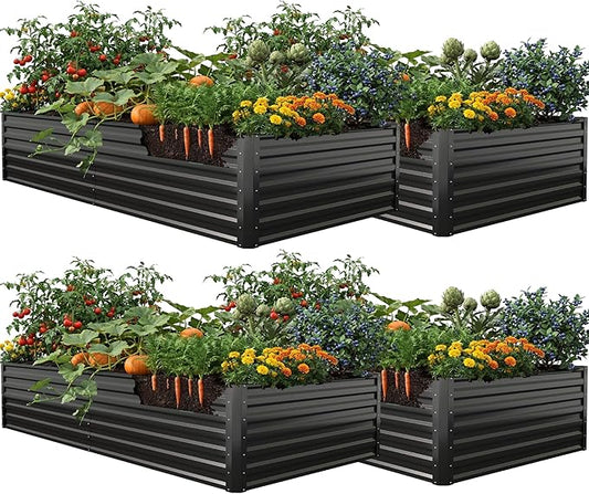 YITAHOME 8x4x2 ft 4pcs Galvanized Raised Garden Bed Kit, Large Metal Planter Box with Gloves, Safety Rubber & Support Rod, Outdoor Flower Bed for Plants Vegetables, Black