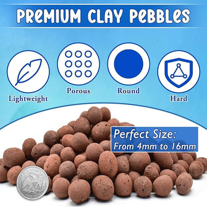 ZeeDix 14 LBS Leca Clay Pebbles for Plants, 4mm-16mm Expanded Leca Balls for Hydroponics Natural Indoor Plant Growing Media for Orchids, Terrariums & Potting Mixes
