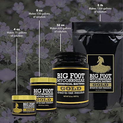 Big Foot Gold Mycorrhizal Fungi 4 oz, Beneficial Bacteria for Plant Growth, Root Stimulator, Super Concentrated 3-in-1 Formula for All Plants