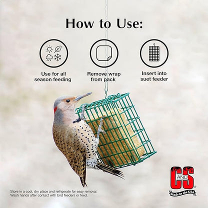 C&S Apple Suet Treat, Wild Bird Food for Fruit Loving Bluebirds, Thrashers, Tanagers, Wrens and Robins, 8 Pack