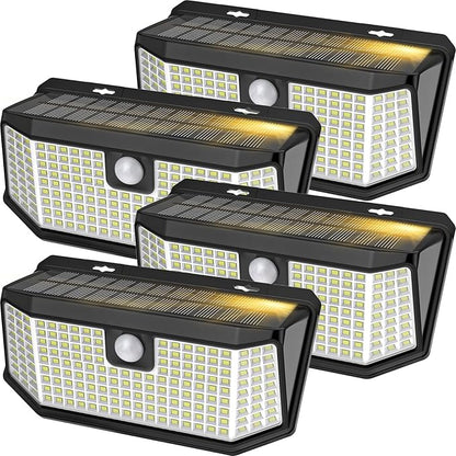 Aootek Solar Outdoor Motion Sensor Lights 2500Lm Solar Panel to 15.3 in² and 3 Modes(Security/Permanent On All Night/Smart Brightness Control) with IP65 Waterproof with Wide Angle(4pack)