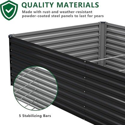 8x4x2FT Galvanized Raised Garden Bed Kit,Vegetable Plant Boxes-Rectangle Metal Flower Box,Large Planter Raised Beds Outdoor Garden for Planting,Fruit,Herb-Black