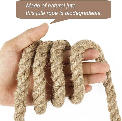 Tenn Well 1/2 inch Jute Rope, 33 Feet 14mm Thick Twine Rope for Crafting, Gardening, Home Decor, Farmhouse Decor, Cat Scratching Post