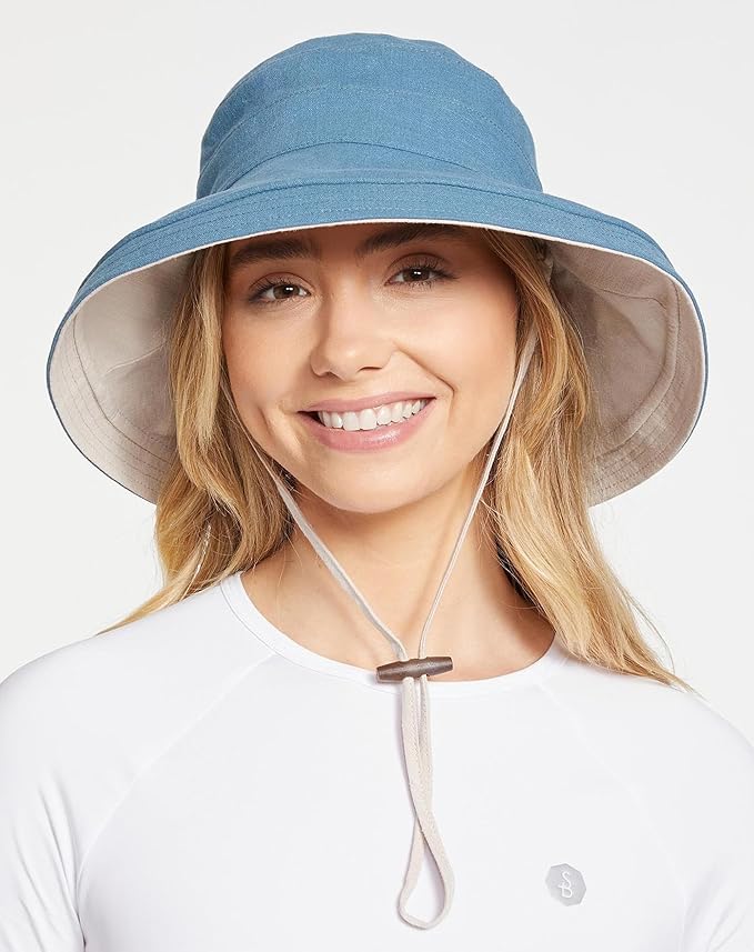 Solbari Women's Holiday Sun Hat UPF 50+ Packable UV Sun Protection Hat with Full Coverage Brim, Reversible, Adjustable Fit