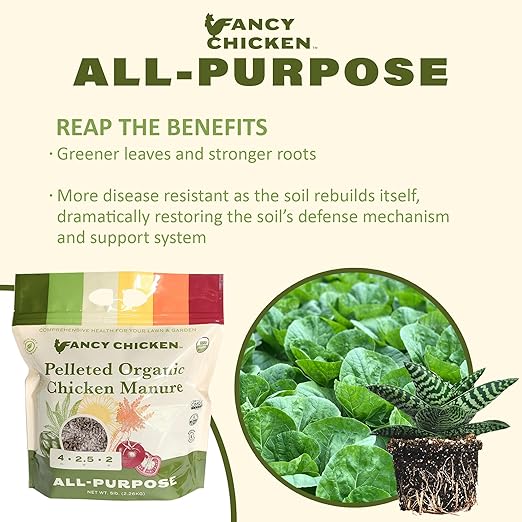 All-Purpose Manure - 5lbs Pelleted Dried Organic Chicken Manure | All-Natural Plant Food | Ideal for Vegetables Plants Fruits Trees Lawn Gardening & Farming | USDA Organic (2 Pack)