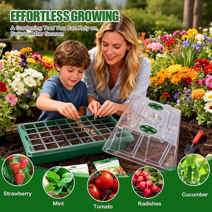 joyhalo Seed Starter Tray with Grow Light, 2 Pack 80 Cells, Thicken Plant Starter Kit with Humidity Dome, Adjustable Brightness Germination Kit, Indoor Gardening Plant Trays for Seeds Growing