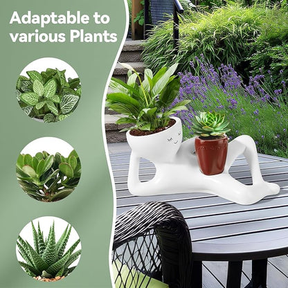 Face Planters Head, Funny Succulent Garden Pots,Cute Planters for Indoor Plants, Double Flower Pot with Drainage for Plant Lovers Gift (red)