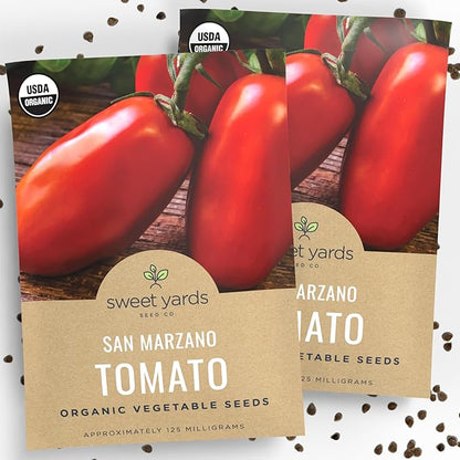 Organic San Marzano Tomato Seeds – Two Seed Packets! – Over 102 Open Pollinated Heirloom Non-GMO Seeds – Sweet Yards Seed Co.