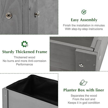 SoliWood Set of 2 Raised Garden Bed with Legs, 40x20x31'', Outdoor Wood Elevated Planter Box, Thick Legs, w/Liner