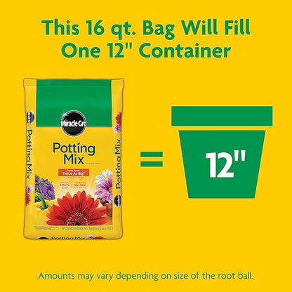 Miracle-Gro Potting Mix, For Container Plants, Flowers, Vegetables, Shrubs, Annuals, Perennials, Feeds up to 6 Months, 16 qt.