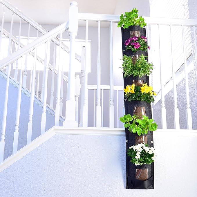 6 Pocket Vertical Grow Bag, Hanging Wall Garden Planter, Indoor Outdoor, Waterproof Reusable Breathable