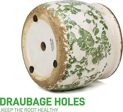 Vintage Ceramic Ice Crack Flower Pot with Drainage Holes, Country Rustic Planters for Indoor and Outdoor,Tuscan Decor,Home,Living Room, Garden Decor, Gardening Gift (Country)