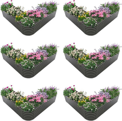 A ANLEOLIFE 6 Set Heart-Shaped Galvanized Raised Garden Beds Outdoor,81x81x18in Large Metal Planter Box for Planting Vegetables Flowers Herb, Anti-Rust & Easy-Setup, Quartz Grey