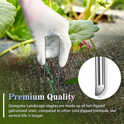 Gtongoko 500 Pack Galvanized Landscape Staples Garden Stakes Plant Cover Stakes 6 Inch 11 Gauge SOD Staples Ground Stakes for Landscaping Securing Weed Barrier Fabric, Christmas Decorations