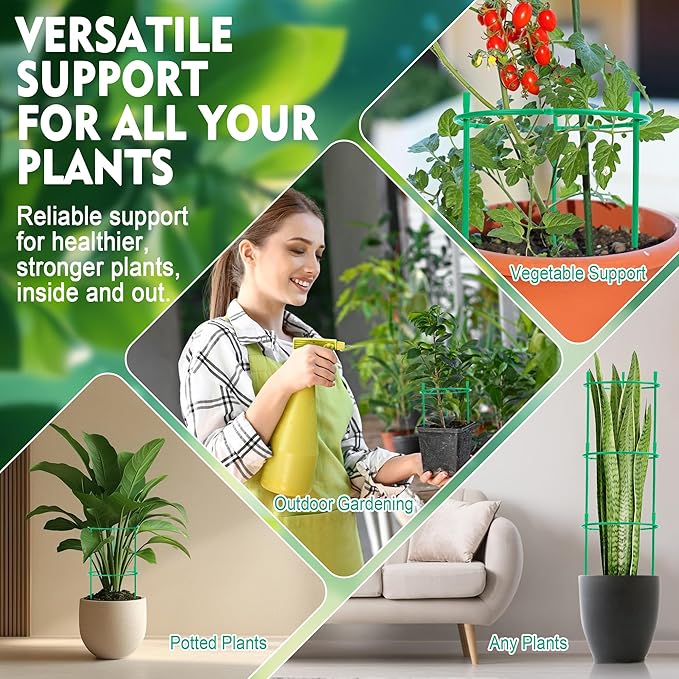 36 Pack Plant Support Stakes for Indoor Plants Stackable Plant Sticks Support with Adjustable Cages Green Trellis for Potted Plants (XSX-ZWZJ-1, Plant Support Stakes, 36, ZWZJ-1)