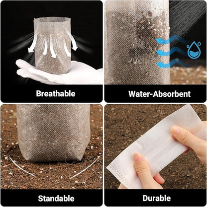 Plant Grow Bags, 400pcs Plant Nursery Bag 5.5 x6.3 Inches, Fabric Seedling Pots Non-Woven Pouch for Potato, Flower, Tomato Plant Starts & Clones, Fruit Protection Bags Home Gardening Supply