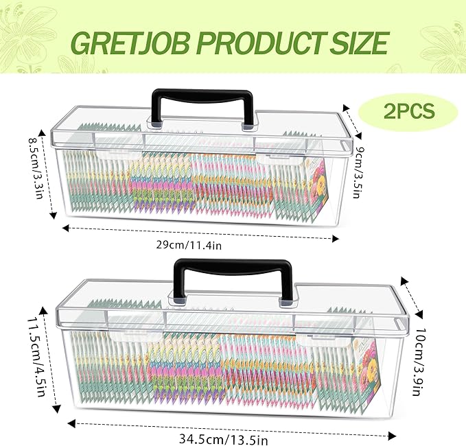 GRETJOB Seed Organizer Storage Box - 2 Pack Clear Plastic Seed Packet Keeper with Secure Lids (14x4.2x4.7in + 11.8x3.7x3.7in)