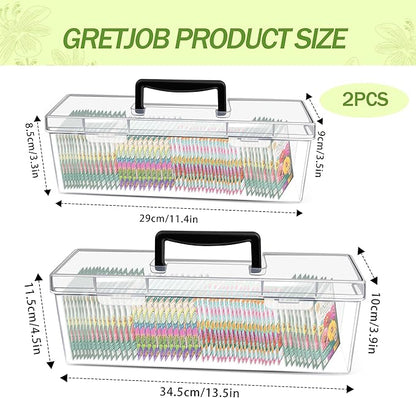 GRETJOB Seed Organizer Storage Box - 2 Pack Clear Plastic Seed Packet Keeper with Secure Lids (14x4.2x4.7in + 11.8x3.7x3.7in)