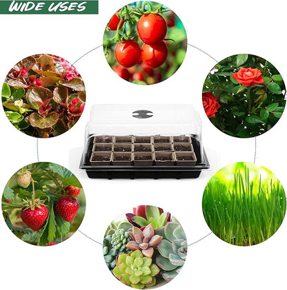 4 Pack Seed Starter Tray Set Plants Growing Trays Peat Pots for Seedlings with Seed Starter Pots, Plastic Germination Tray, Plant Labels, Tool for Flower Vegetable Planting, Black