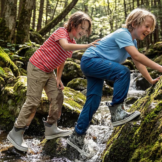 HISEA Kids Easy-On Rain Boots for Boys and Girls, Warm Waterproof Insulated Deck Boots Non-Slip Rubber Ankle Boots