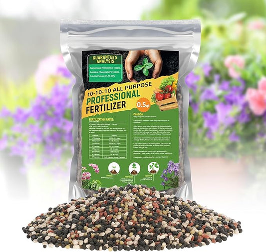10-10-10 Slow-Release Premium Fertilizer - All-Purpose Plant Food for Indoor Outdoor Gardening Vegetables Flowers Lawn Trees Shrubs, 0.5 Quart