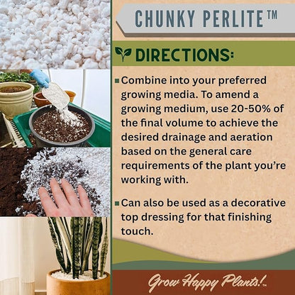 Sol Soils Chunky Perlite for Plants - Lightweight, All-Natural Volcanic Glass Soil Amendment to Improve Drainage & Aeration – 1 Quart