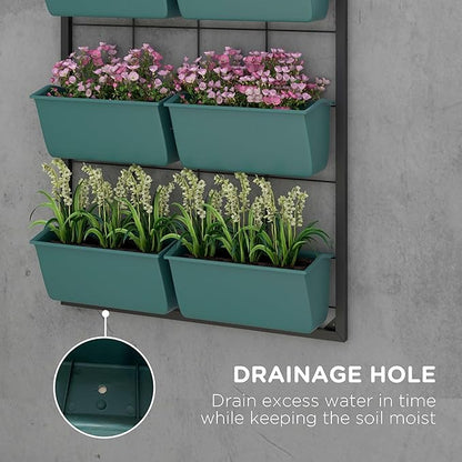 Outsunny 3-Tier Wall Planter with 6 Pots for Indoor and Outdoor Use, Hanging Plant Holder, Self Draining Wall Mounted Planter for Vegetables, Flowers, Herbs, Green