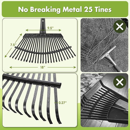 INFLATION Garden Rake for Leaves Heavy Duty Women Men Grandpas for Lawns,79” Length 18” Width Adjustable 25 Tines Sturdy Metal Yard Leaf Rakes with Non-Slip Comfortable Smooth Long Handle