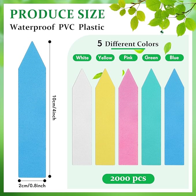 Geetery 2000 Pcs Plastic Plant Labels 4'' Garden Plant Markers Nursery Name Tags Waterproof Pot Label Stakes Planting Sticks for Seeds Summer Outdoor Indoor Garden Flowers(Mix Color)