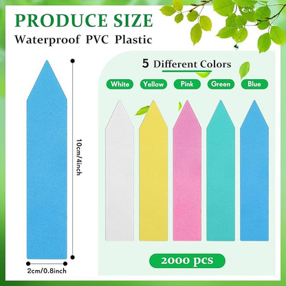 Geetery 2000 Pcs Plastic Plant Labels 4'' Garden Plant Markers Nursery Name Tags Waterproof Pot Label Stakes Planting Sticks for Seeds Summer Outdoor Indoor Garden Flowers(Mix Color)
