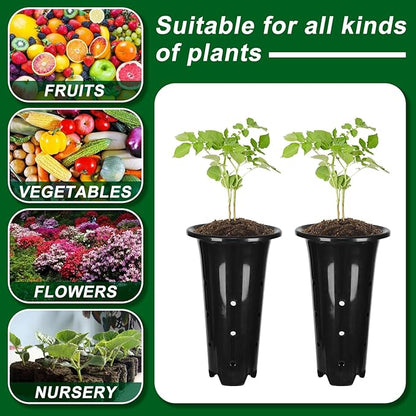 tchrules 15pcs Plastic Deep Plant Nursery Pots,8.66”Tall Tree Pots,Black Deep Seedling Container Pots with Drainage Holes for Indoor Outdoor Gardening (5.3" Wx8.66 H)