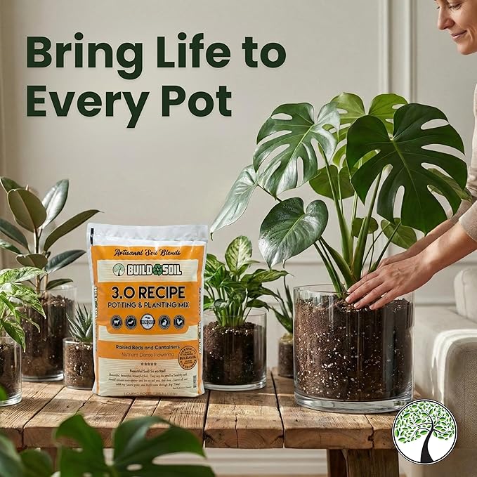 BuildASoil Potting Soil Recipe 3.0 - Organic Living Potting Soil Mix for Indoor and Outdoor Plants, Water-Only Formula, Well-Draining Indoor Garden Dirt for Full Growth Cycle - 35 lbs