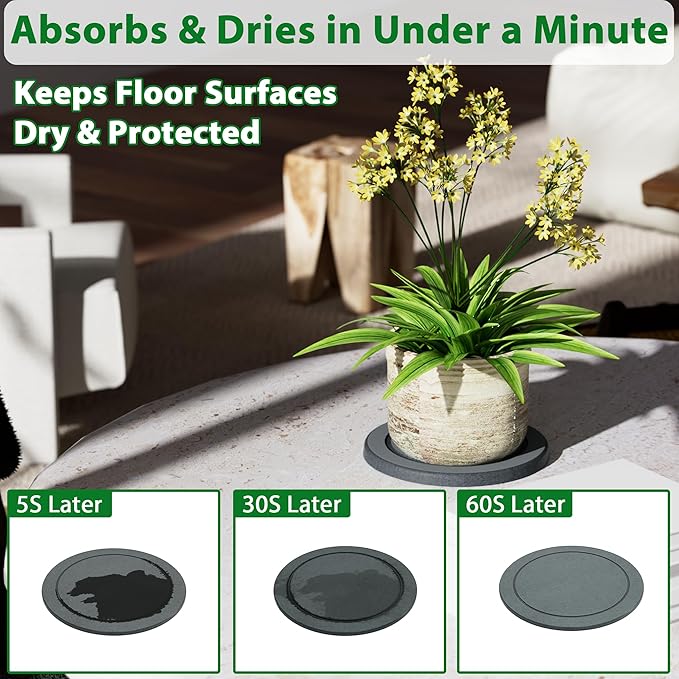 Plant Saucer Flower Pot Saucers Plant Trays for Pots Instant Dry Diatomaceous Earth Round Plant Drip Trays for Indoors Keeping Counter and Floors Dry and Clean (2pcs Grey Medium)