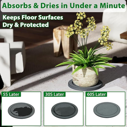 Plant Saucer Flower Pot Saucers Plant Trays for Pots Instant Dry Diatomaceous Earth Round Plant Drip Trays for Indoors Keeping Counter and Floors Dry and Clean (2pcs Grey Medium)