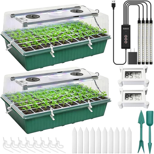 Self-Watering Seed Starter Tray with Grow Light,120-Cell Seed Starter Kit with Humidity Dome,Seed Germination Kit,User-Friendly Plant Germination Trays for Indoor Plants (2-Pack 120-Cell)
