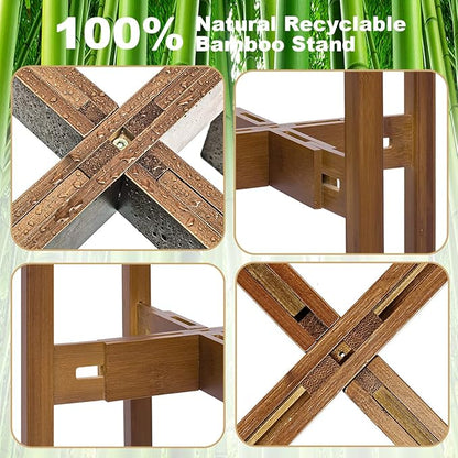 Adjustable Plant Stand Indoor,Bamboo Mid Century Modern Plants Stands, Stable Plant Holder,Fit 8 9 10 11 12 inch Pots (Pot & Plant Not Included)